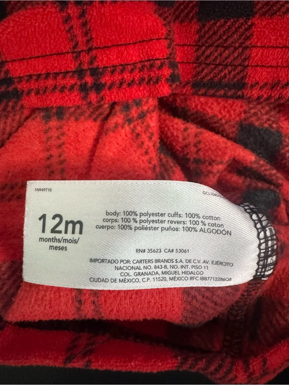 Carter's 12M Red & Black Plaid Sherpa-Trim Pullover Sweater